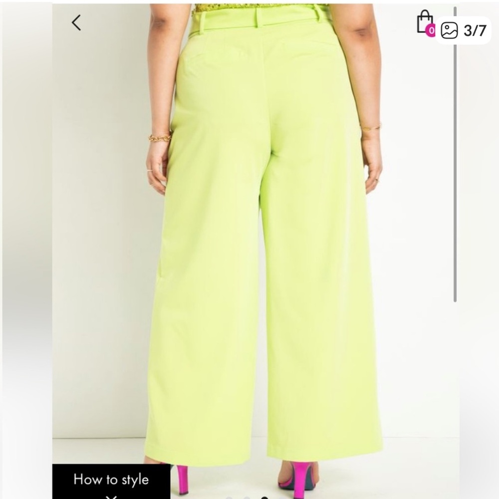 Eloquii lime green wide pants tie waist 16 - Picture 12 of 13
